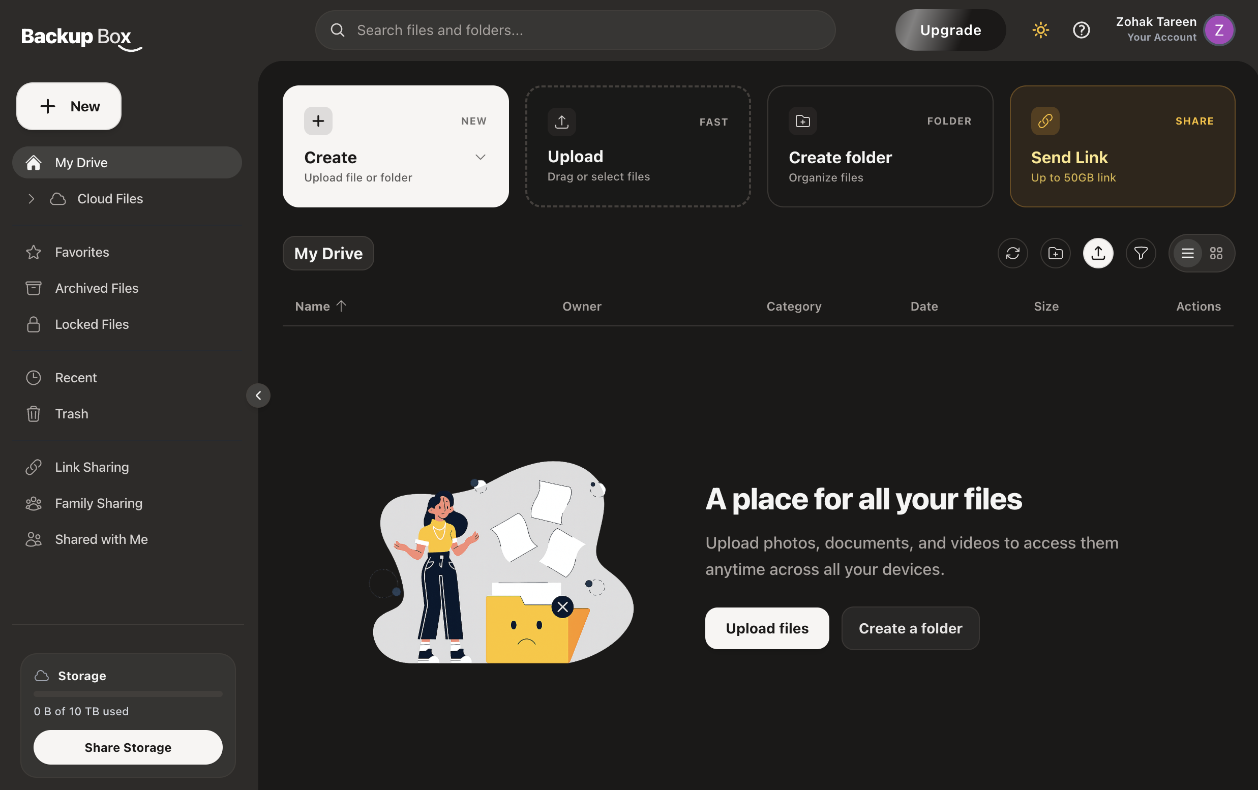 BackupBox Web App Interface Dark Mode