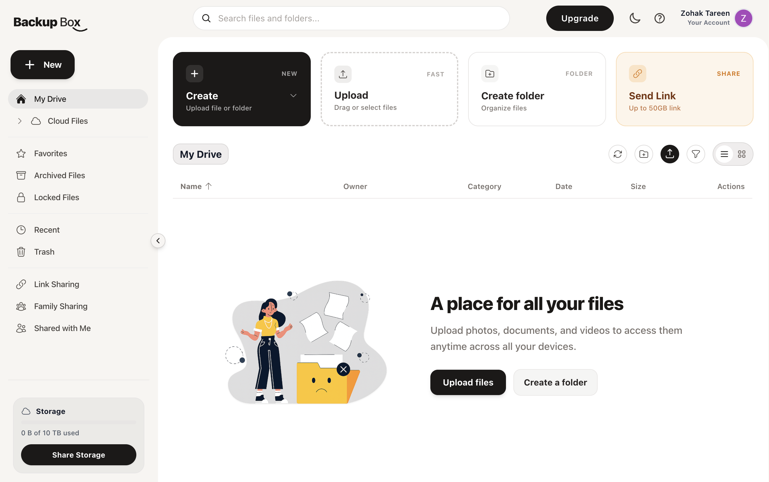 BackupBox Web App Interface Light Mode